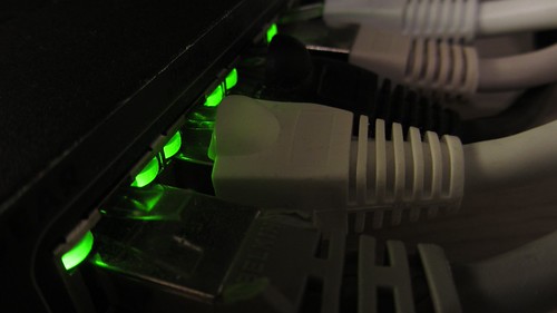 Network cables connected to a switch